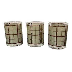 Georges Briand Brown Beige Checker Old Fashioned Whiskey Rocks Tumblers Glasses
